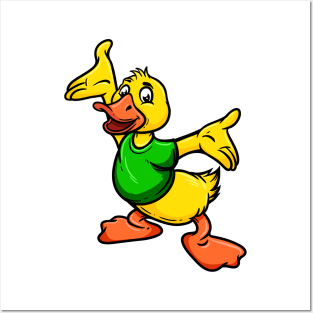 Cute Anthropomorphic Human-like Cartoon Character Duck in Clothes Posters and Art